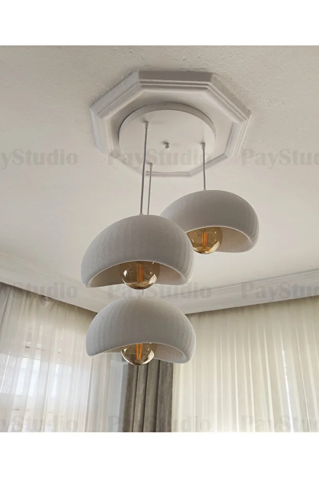 Beton Görünüm 3 Lü Sarkıt Avize Bohem Modern Rustik(G95 Ampüller DAHİLDİR.)